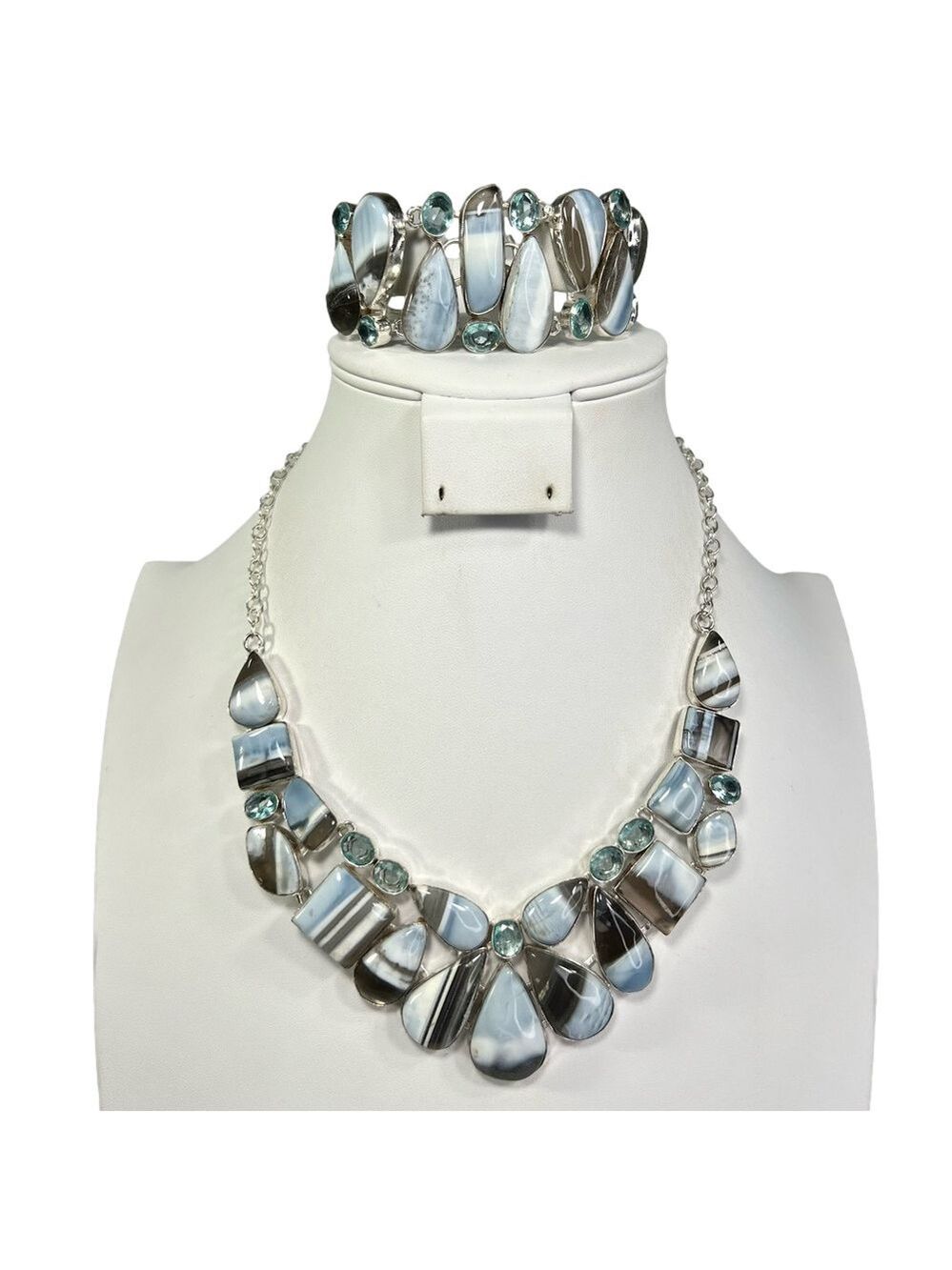 Owyhee Opal 925 Gemstone Large Necklace and Bracelet Set